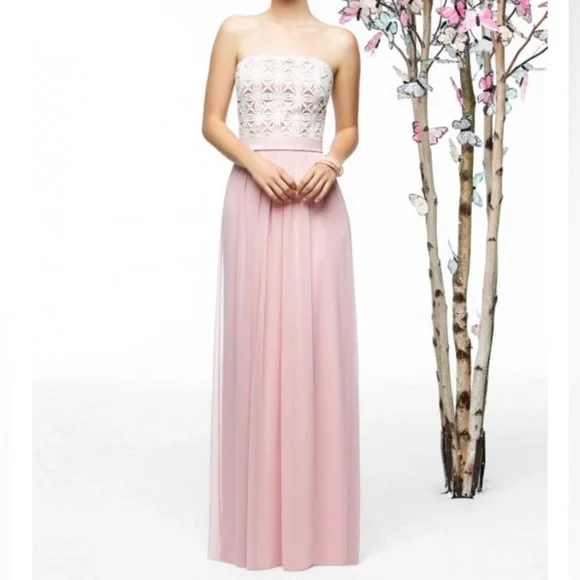 strapless open back dress Sweet Embrace Lace Dress Pink